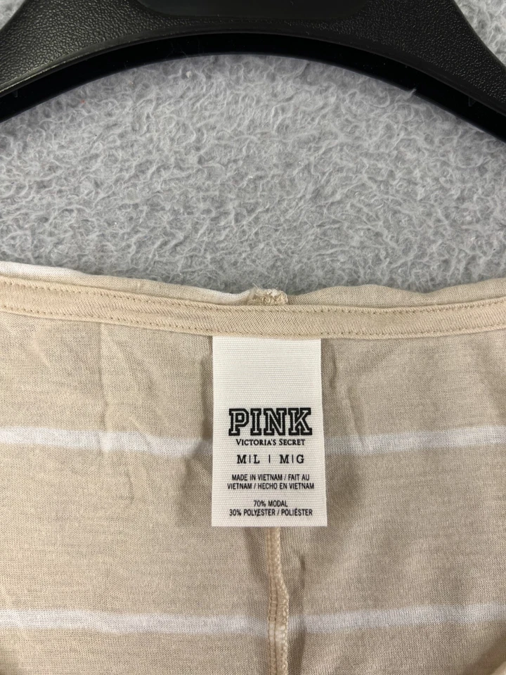 Camisa Victoria's Secret Mujer Mediana Beige Rayas Recortada 3/4 Cuello Redondo Mezcla Modal Foto 4 de 4