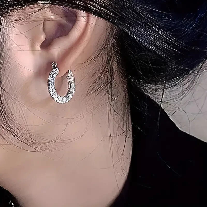 Sparkling Hoop Earrings Zinc Alloy Jewelry Vintage Elegant Style Geometric - Main Image