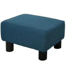 Ottoman Foot Rest Small Foot Stool Linen Fabric Upholstery Blue Seat Entryway