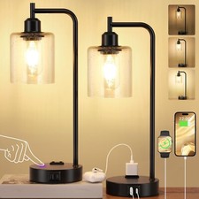 Industrial Touch Table Lamps for Bedrooms Set of 2 - 3-Way Dimmable Lamps wit...