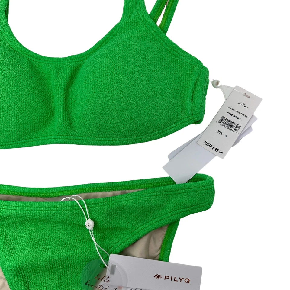 Pily Q женщин Sz маленький киви риф кольцо стороны два изделия бикини купальник зеленый новый - Изображение 2 из 4