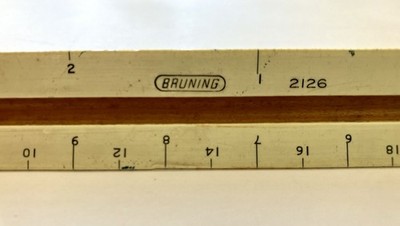 Vintage Bruning 2126 Triangular Engineer Scale Ruler 12  Drafting Tool