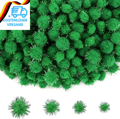NACHLYNN 1000 Glitzer-Pompons Zum Basteln Großpackung 4 Größen Bunt Weiche Flaus