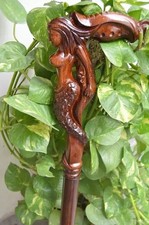 Mermaid Wooden Carved Walking Stick Cane handmade wood crafted comfortable