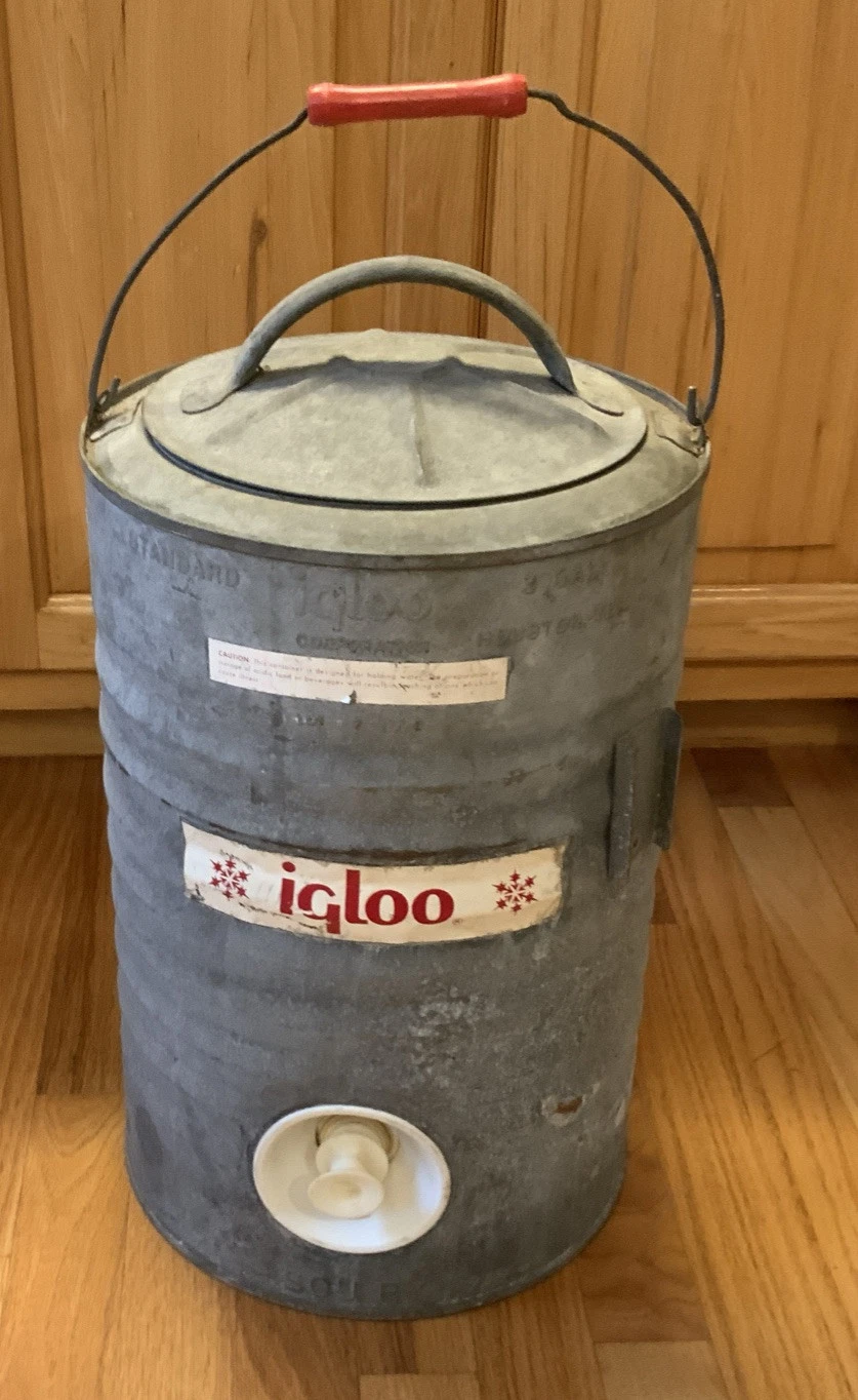 Vintage Galvanized IGLOO Metal 3 Gallon Cooler Water Dispenser Jug