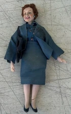 Vintage Dollhouse Miniature Doll Working Lady Blue Dress Hard Material 5" Wealth