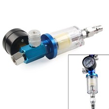 1/4" Air Pressure Regulator Gauge & In-Line Water Trap Air Filter Fit Spray Gun