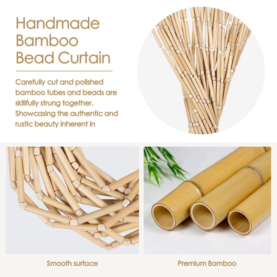 Cortina de cuentas de bambú hecha a mano para puerta 65 hilos cuentas de puerta cortina colgante... Foto 3 de 4