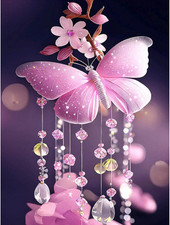 QENSPE Diamond Painting Pink Butterfly Kits for Adults, Crystal Flowers Diamond