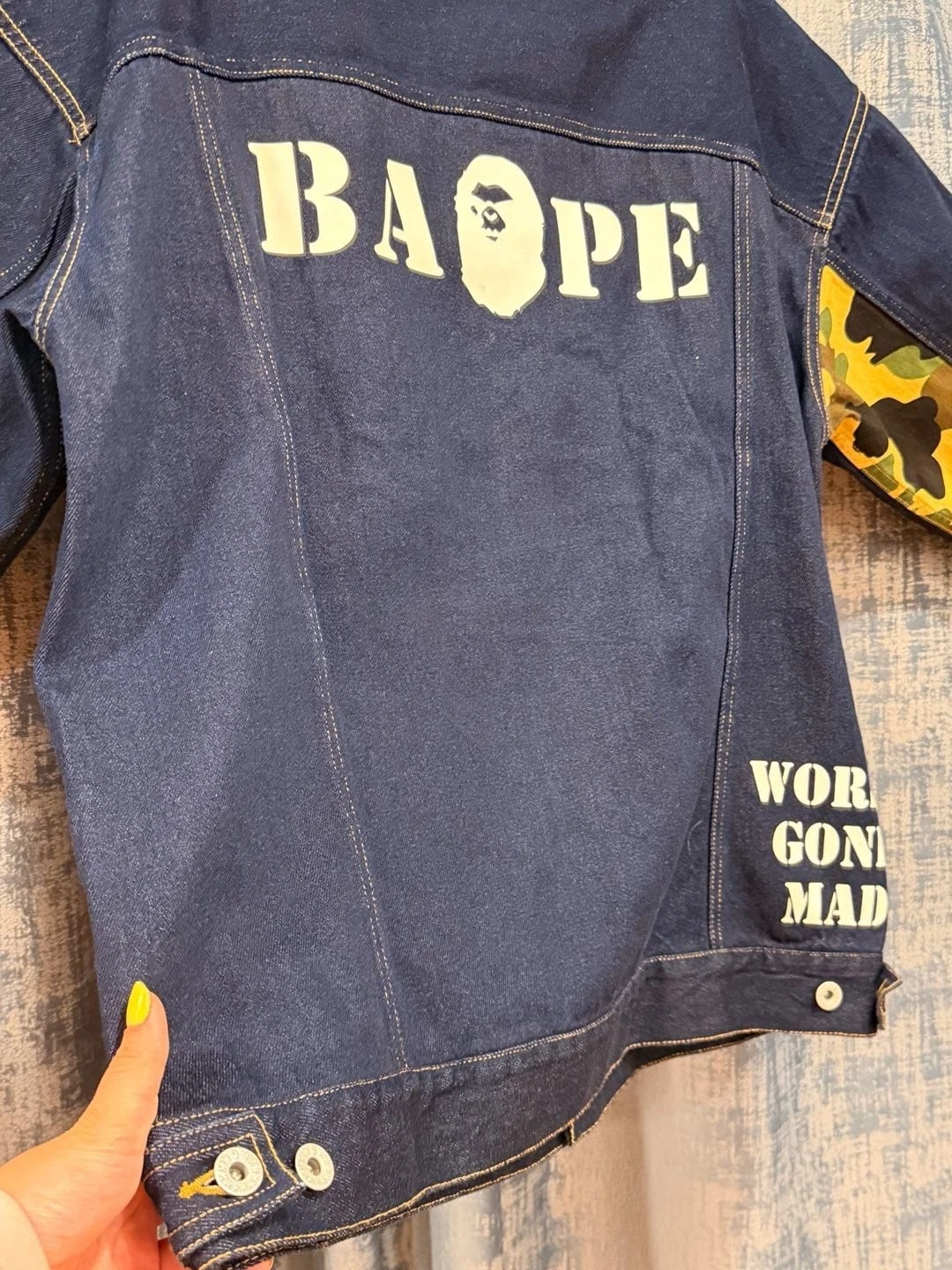 BAPE Multi Motif Loose Fit Denim Jacket Indigo Men's -L image 12