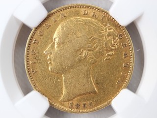 NobleSpirit GOLD 1855 Great Britain W.W. Incused 1 Sovereign Gold NGC VF RARE