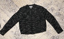 H M causal Tweed Patterned front zipper black Beige Blue White Jacket Size 12