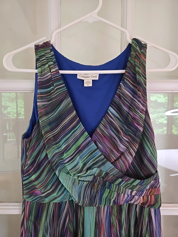 Maxi Vestido Coldwater Creek Para Mujer 8 Multicolor Boho Fluido Hadas Fiesta Rayas Foto 4 de 4