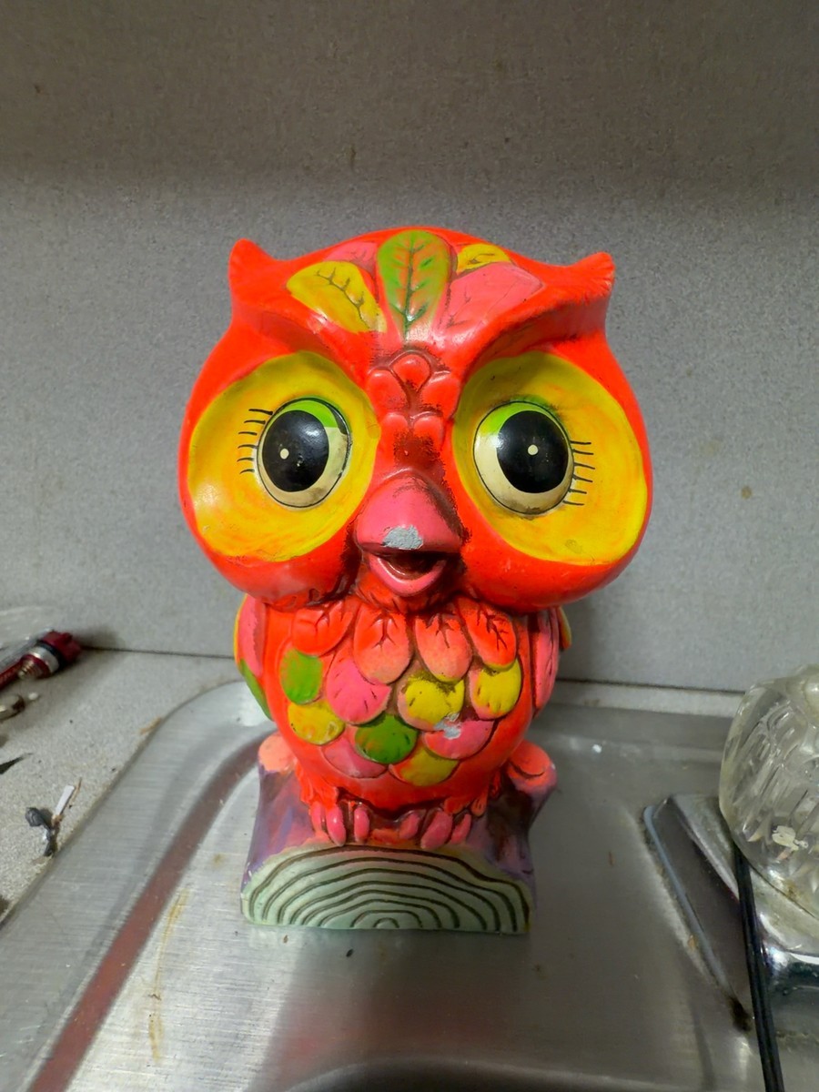 Holiday Fair Vintage Chalkware Owl Coin Bank