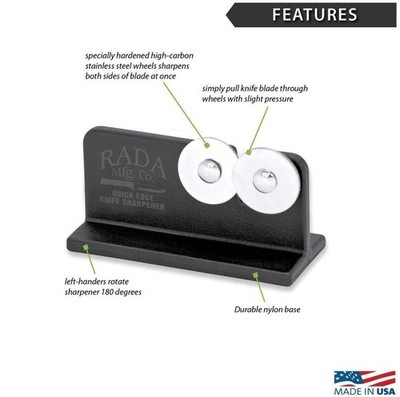 Rada Cutlery Quick Edge Knife Sharpener High-Carbon Stainless Wheels Black Resin