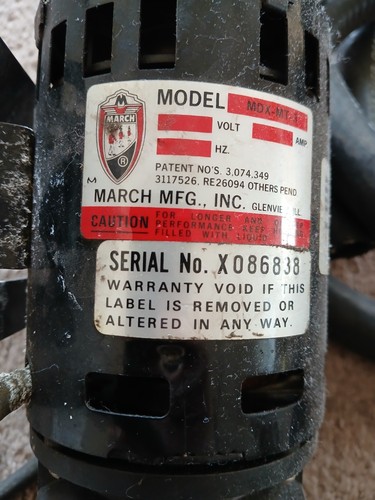 March Magnetic Drive Pump With Hoses & Clamps Model # MDX-MT-3 Serial # X086838