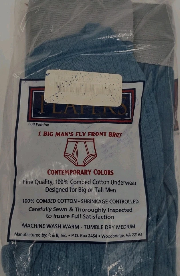 Vtg Players 1 Big Man's 100% Combed Cotton Fly Front Brief Mens 2X (46-48)  Blue - Image 4 of 4