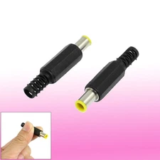 2Pcs 4.3 x 6mm Male DC Power Connector Jack Connector Black Yellow Silver Tone