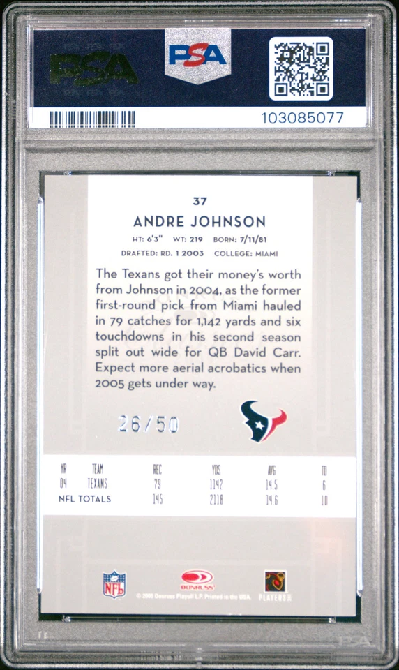 2005 DONRUSS CLASSICS ANDRE JOHNSON PSA 8 #37 HOUSTON TEXANS - Image 2 of 2