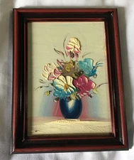 Summer Bouquet Flowers Art in Vase 4x6”Impasto oil painting original Framed~OOAK
