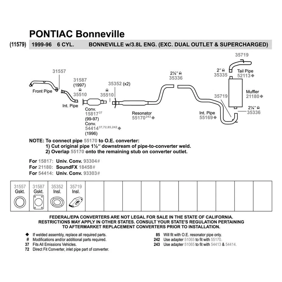 For Pontiac Bonneville 1996-1999 Walker Aluminized Steel Exhaust Tailpipe Foto 3 de 4