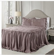 Lush Decor Ravello Pintuck Ruffle Skirt Bedspread Set - Luxe 3 King, Woodrose