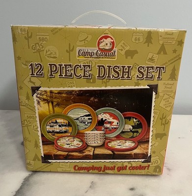 NIB, Camp Casual Melamine Dishes Set 12 Piece Dish Set ''Camping Just got Cooler''