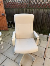 2 Ikea Cream Office Chairs Faux Leather Seat Metal Frame High Back