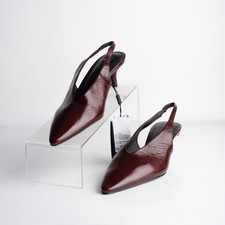 Massimo Dutti Womens Leather Slingback Heels Burgundy Red US 9 EU 40 New