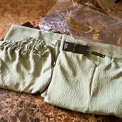 INS MODA Women's 2-Piece Knit Outfit Set Top & Pants Green M Stretch