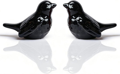 Set of 2 Ceramic Black Bird Figurines, 3.75 Inch Modern Bird Statues Home Decor,