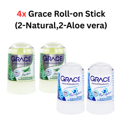 4xGrace Aloevera/Natural Deodorant Roll On Stick Crystal Alum Rock Antiperspiran