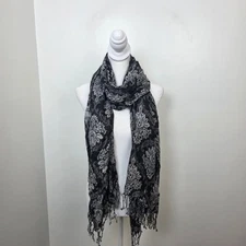 Black Grey Whimsygoth Dark Romantic Bohemian Long Fringe Scarf