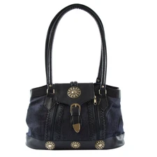 Canyon Sky Southwestern Denim Blue Shoulder Bag with Faux Leather Navy Trim