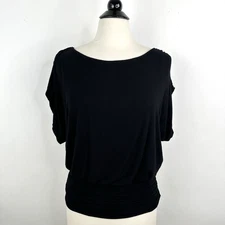 White House Black Market Soft Blouson Top MEDIUM Ruched Waist Boat Neck Stretch