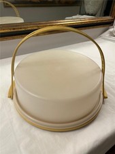 VTG TUPPERWARE Cake Pie Carrier Taker Yellow Gold Round + Handle 719 720 Ex Cond