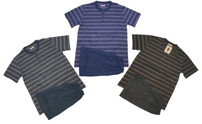 Herren Shorty Pyjama Kurz Kurzarm Schlafanzug Set Capri Streifen M-3XL Baumwolle