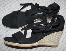 NEU Sandalen Sandaletten Schuhe Keil Absatz Gr 42 schwarz Neu "Rainbow"8 cm hoch