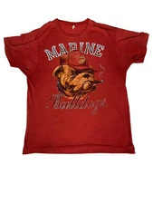 VTG Marine Bulldogs Shirt Mens Red USMC Bulldog Smoking Graphic 80s Distressed