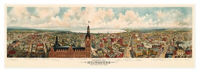 #ad #ad Large Panoramic View Vintage MAP of MilwaukeeWisconsin circa 1898 24quot; x 72quot; $29.95