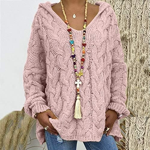 Women's V Neck Pullover Oversized Knit Hoodie Long Sleeve Blouse SZ 3XL - Picture 2 of 6