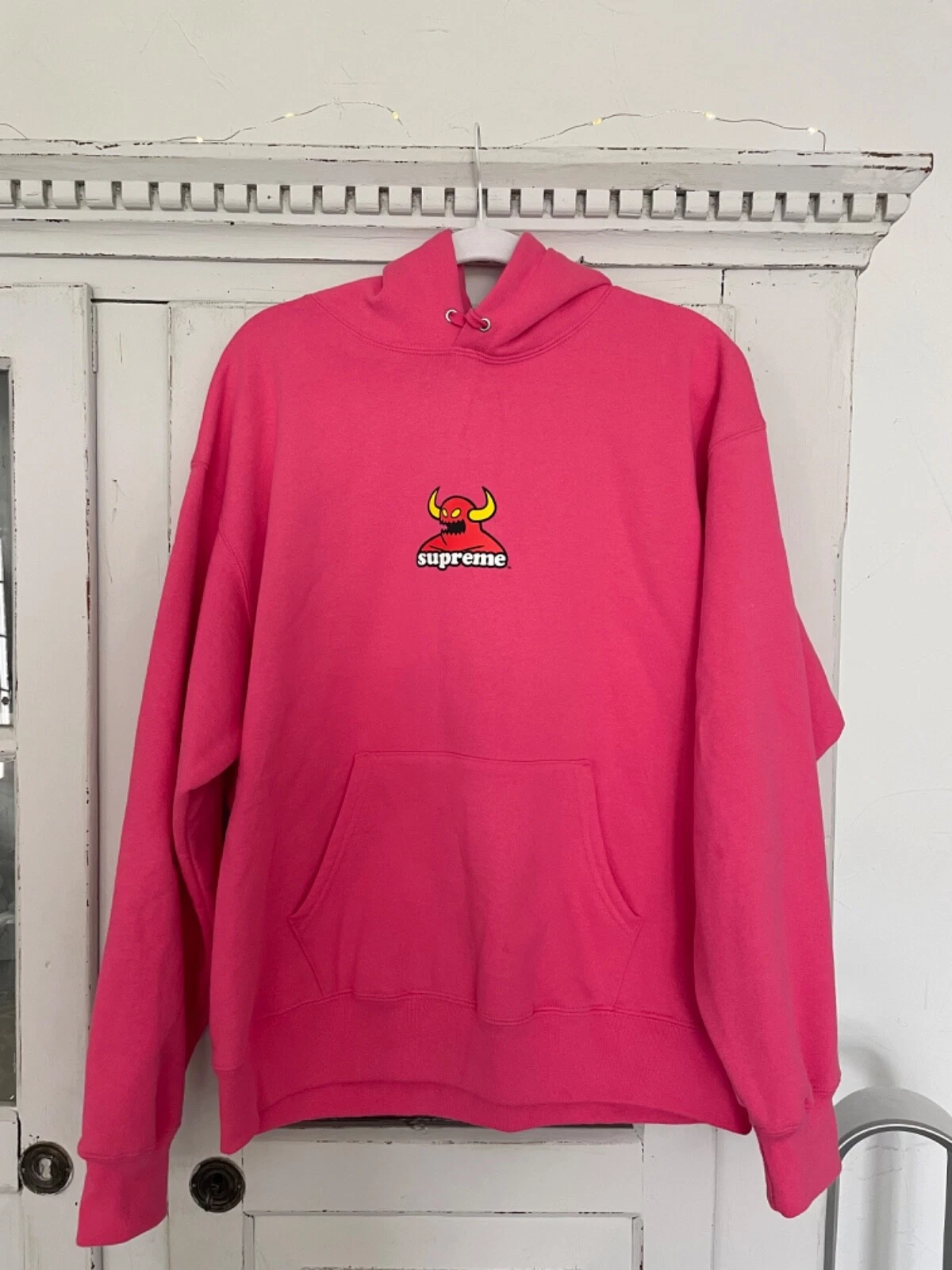 Sweat à capuche Supreme x Toy Machine rose magenta taille L monstre années 90 y2k