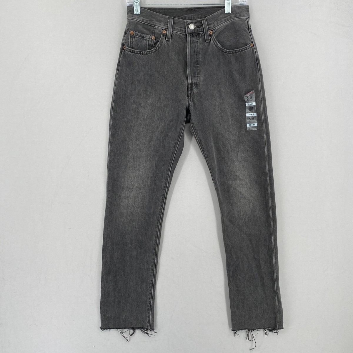 NWOT Levis 501 XX Womens 26x30 Charcoal Wash Straight Leg Raw Hem Button Fly