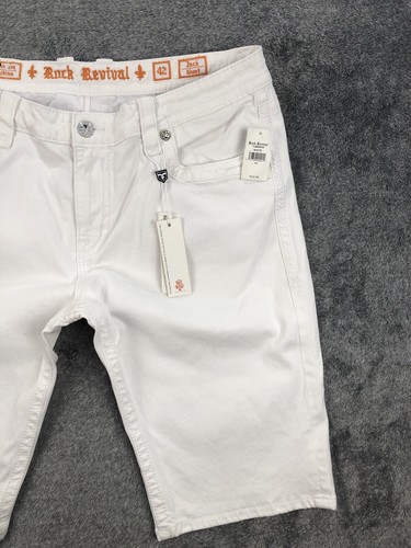 Rock Revival Mens Jack Shorts White Denim Embroidered Studded Size 42 NEW - Picture 3 of 23