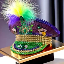 Mardi Gras Hat Chicken Feather Rhinestone Hen Do Hat Festival Captain Hat Steamp