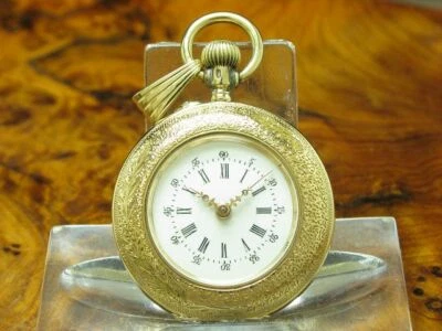 14kt 585 Gold Open Face Taschenuhr / Anhängeuhr / Durchmesser 29,5 mm - Bild 1 von 4