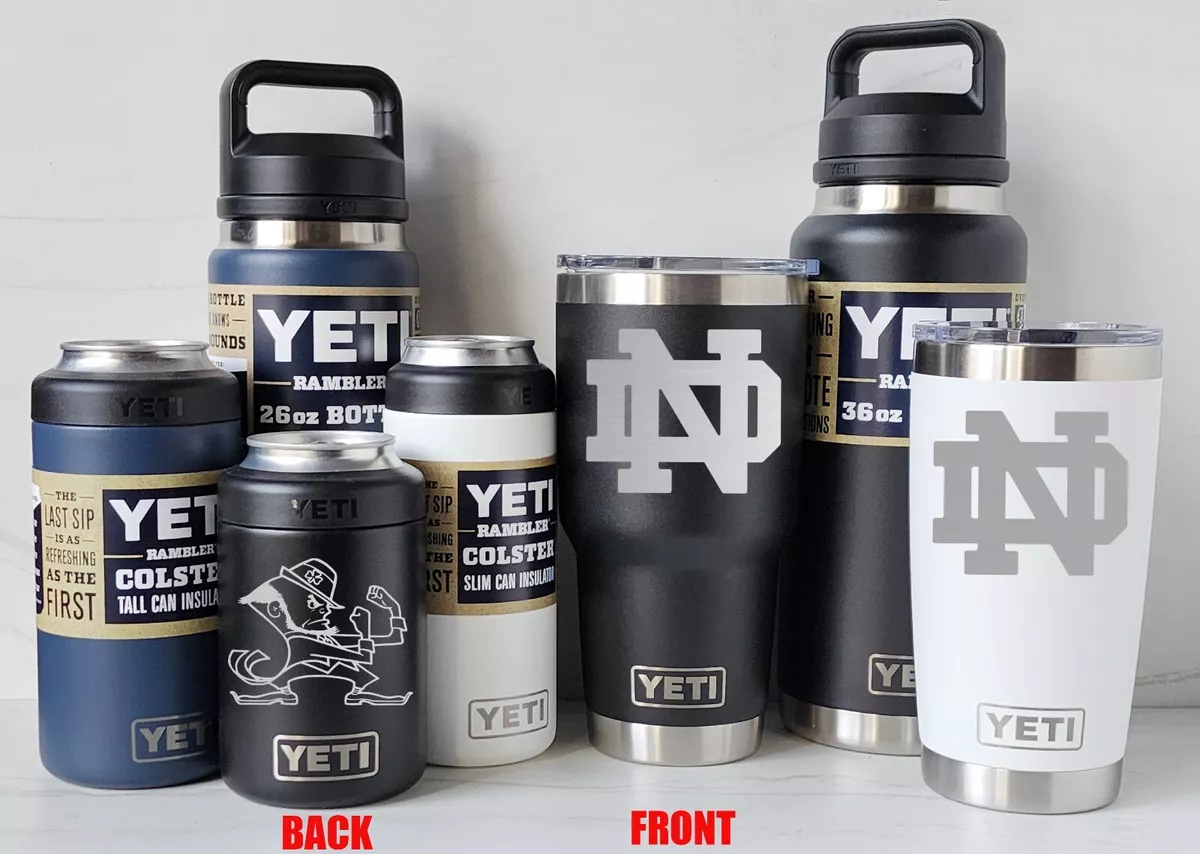 NOTRE DAME Fighting Irish YETI Laser Engraved Tumblers, Colsters and Bottles