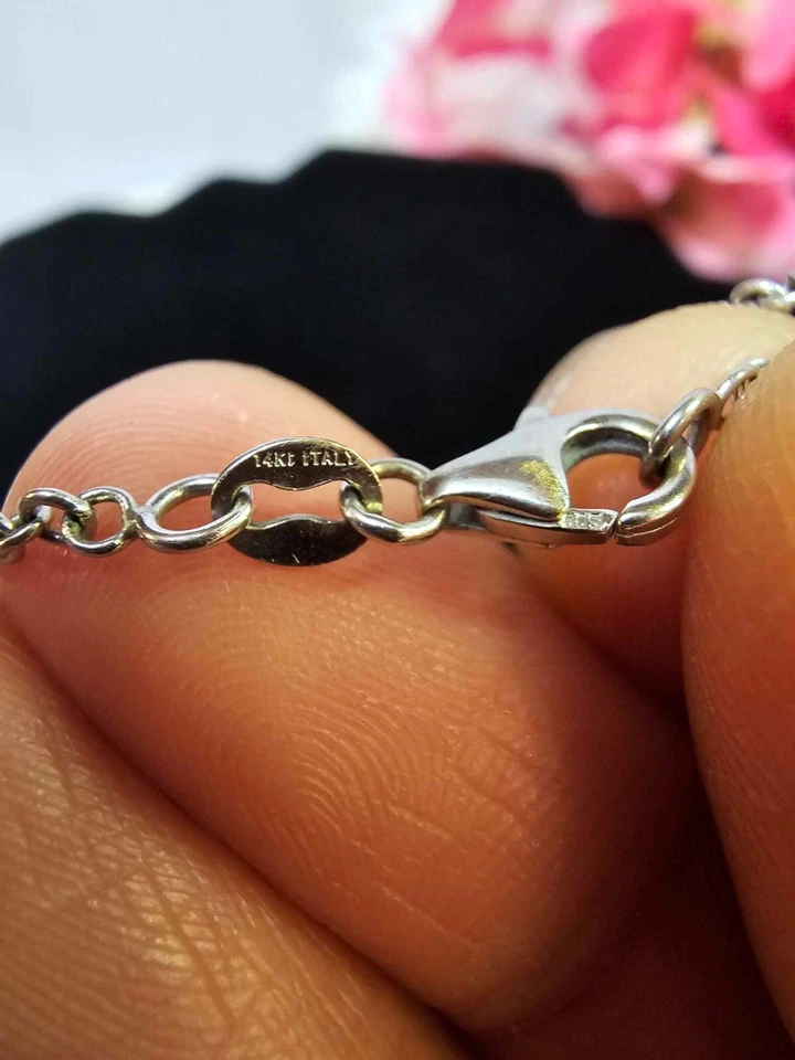 Tobillera 585 oro blanco 14k Italia 9,5 pulgadas"- 2,91 g -BoxS16 Foto 4 de 4