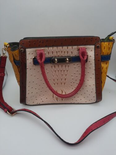 LE MIEL Faux Crocodile Pattern Purse Colorful Block NWT Top Handle & Strap - Picture 2 of 21