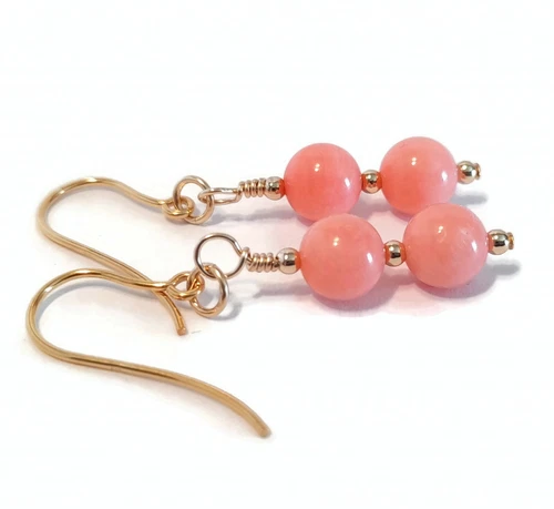 Pink Shell Pearl Earrings Dangle Drop Gemstone Earrings Vintage Style - Picture 3 of 10